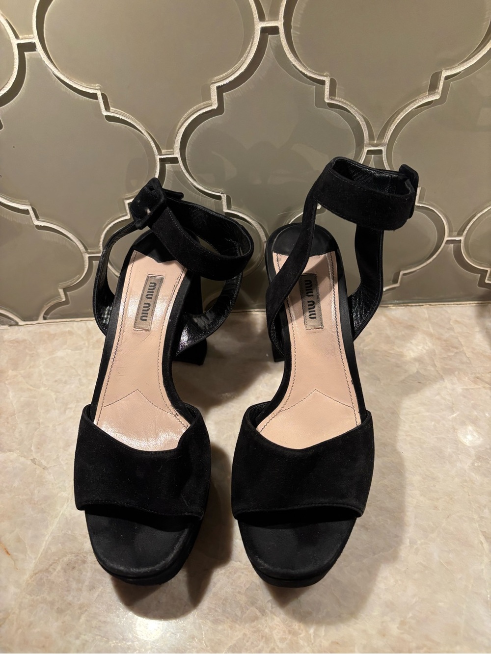 Miu Miu Black Suede Ankle-Strap Platform Heels